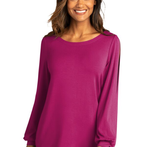 SEW N STIITCHES -PORT AUTHORITY ® Ladies Luxe Knit Jewel Neck Top Thumbnail